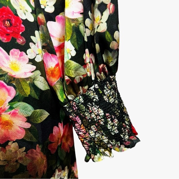 Jay Godfrey Black Floral Print Long Sleeve Dress Size 10 - Picture 8 of 9